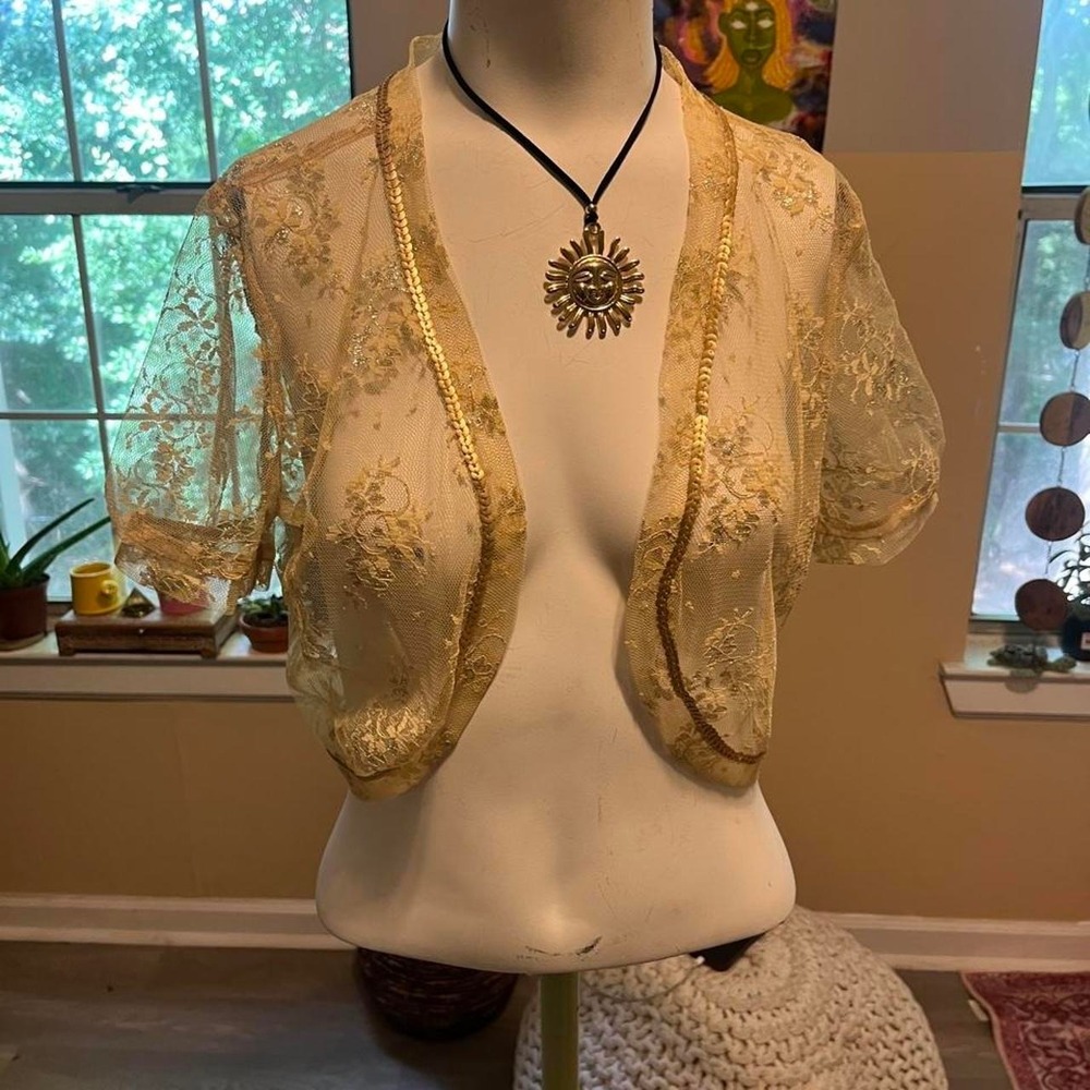 Rue 21 gold lace & metallic cardigan with floral embroidery Bohoglam